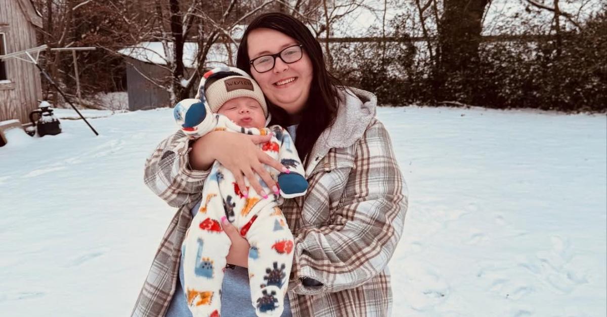 Allie with her son Wayland out in the snow.