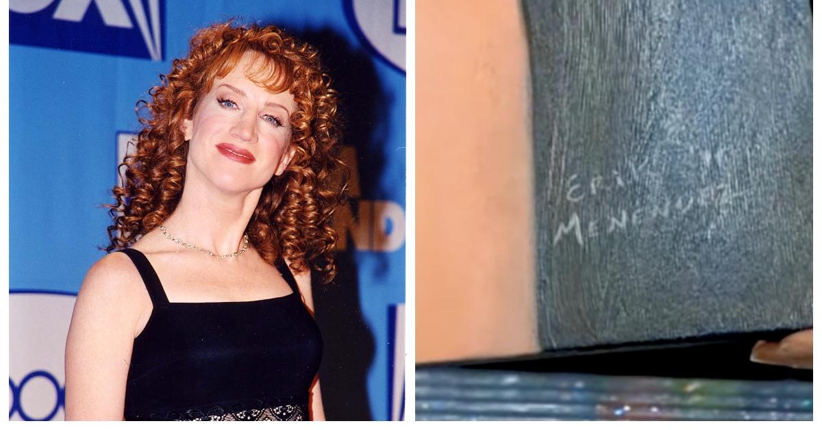 (L-R): Kathy Griffin; Erik Menendez's signature on the Kathy Griffin portrait