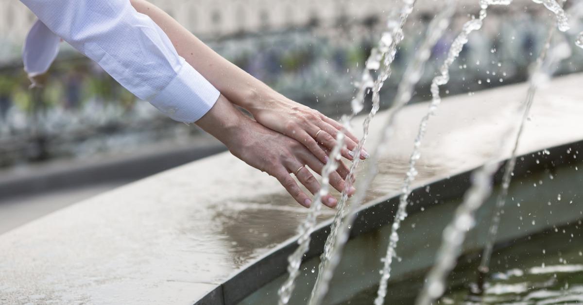 newly wedded near fountain picture id