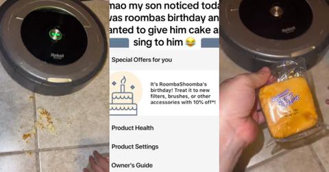 Son Celebrates Roomba's Birthday by Feeding it Cake