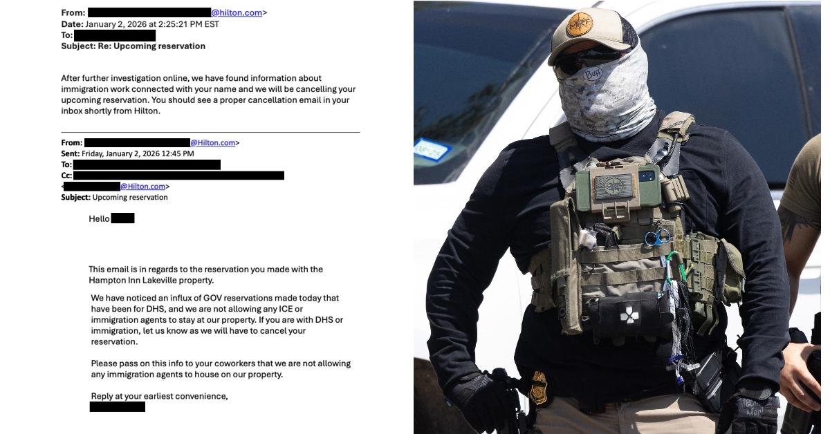 (L-R): Email from Hampton Inn Lakeville; ICE agent