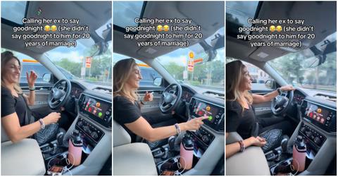 Women participates in the "calling exes to say goodnight" trend on TikTok.