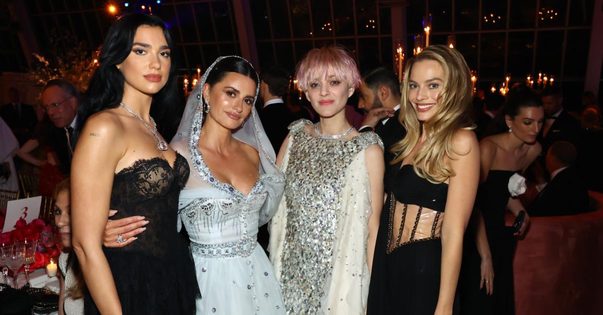 Dua Lipa, Penélope Cruz, Marion Cotillard, and Margot Robbie pose for a photo at the 2023 Met Gala on May 1, 2023, in New York City