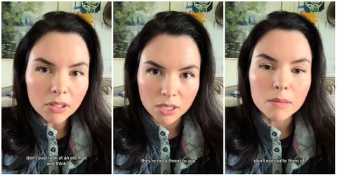 (l-r): A woman talking on TikTok