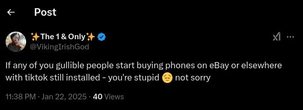 Tweet about buying phones with TikTok on eBay