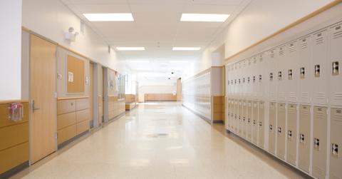 An empty school hallway