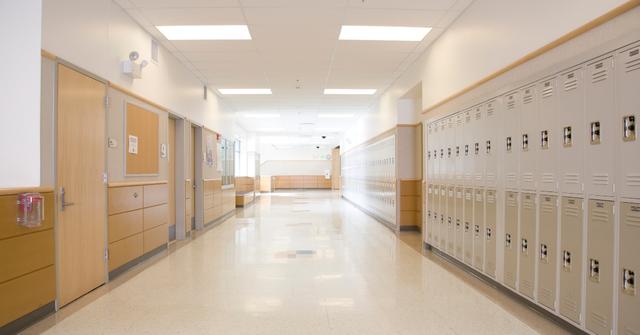 An empty school hallway