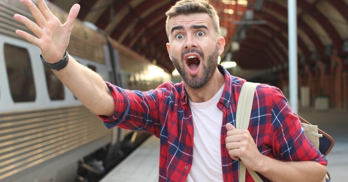 man screaming after losing his train picture id