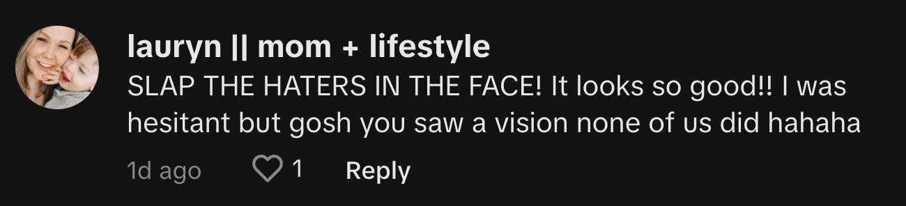 A comment supporting the woman who painted her leather chair