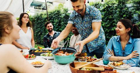 group of diverse friends enjoying summer party together picture id