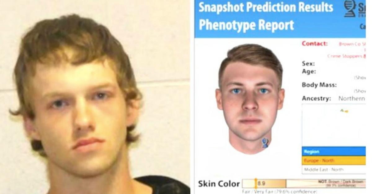 (L-R) Ryan Riggs' mug shot; sketch made from Ryan Riggs' DNA found at the crime scene