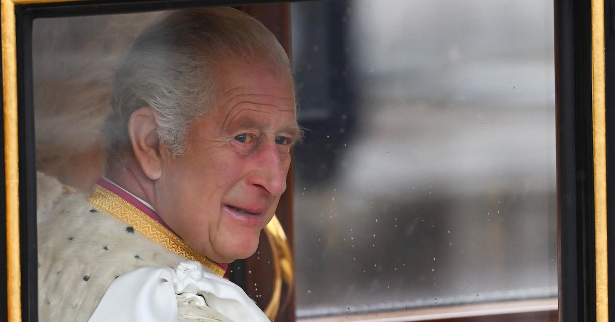 King Charles III en route to his coronation on May 6, 2023 in London, England