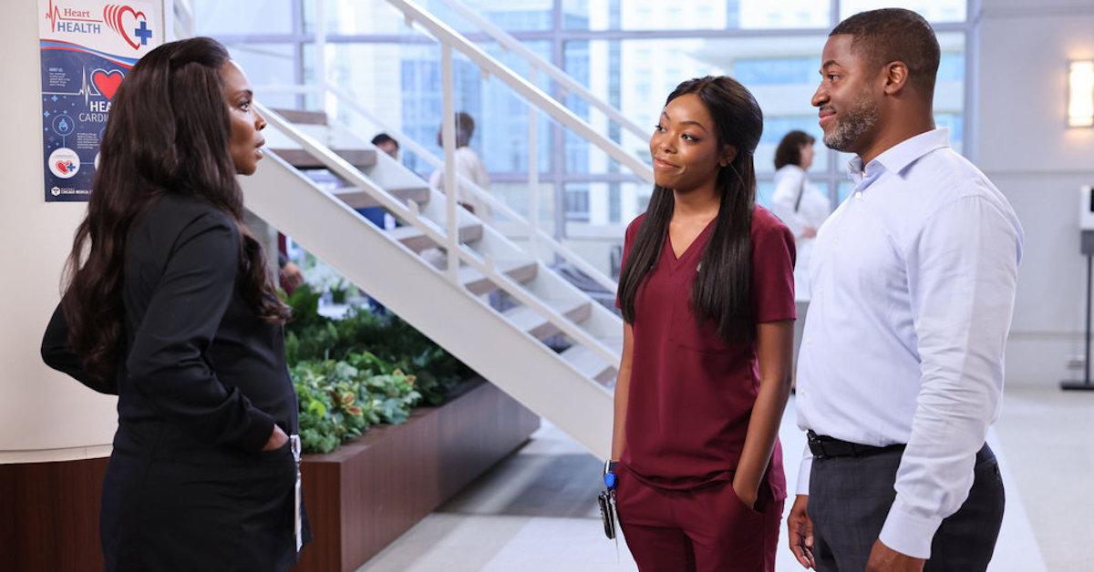 Marlyne Barrett as Maggie Lockwood, Asha Cooper as Vanessa Taylor, Wayne T. Carr as Grant Young in 'Chicago Med'