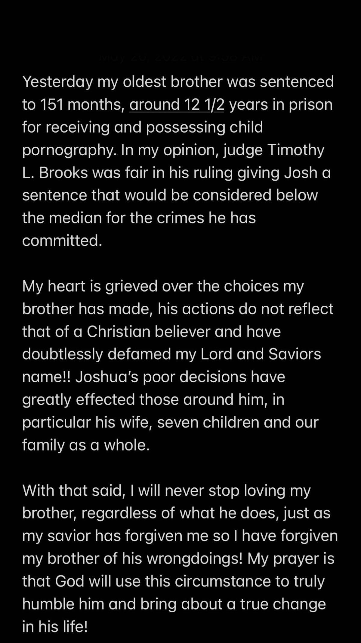 jason duggar statement josh sentencing