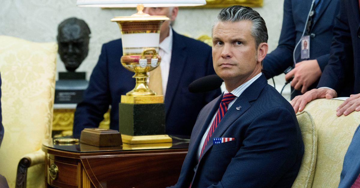 Pete Hegseth sitting on a couch in the Oval Office.