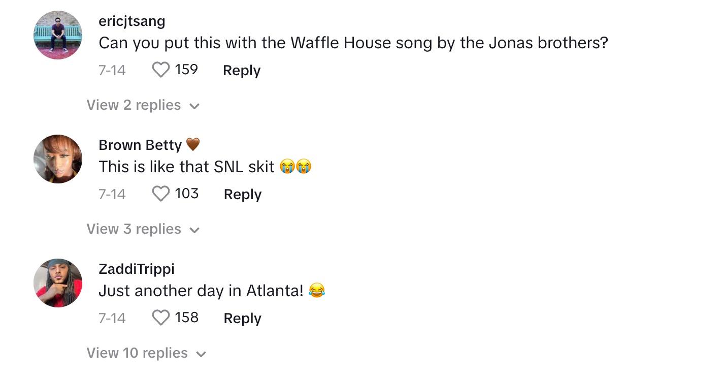 tiktok comments waffle house tractor chase