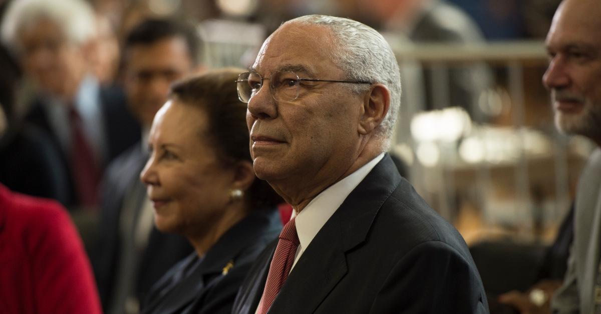 Former Secretary of State Colin Powell attends an education event where U.S. President Barack Obama made remarks at Benjamin Banneker Academic High School in Washington, D.C., on Monday, October 17, 2016. (Photo by Nikki Kahn/The Washington Post via Getty Images)