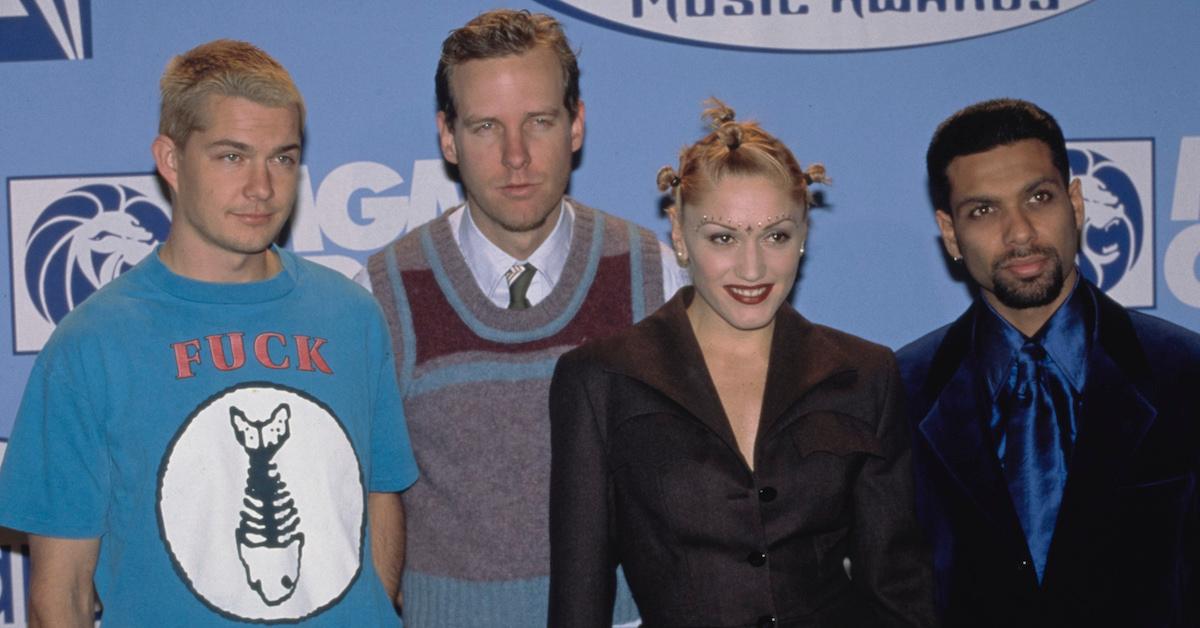 Adrian Young, Tom Dumont, Gwen Stefani, and Tony Kanal at the Billboard Music Awards on Dec. 8, 1997