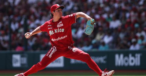 Trevor Bauer #96 of Diablos Rojos pitches during Spring Training Game One between Diablos Rojos and New York Yankees at Estadio Alfredo Harp Helu on March 24, 2024 in Mexico City, Mexico