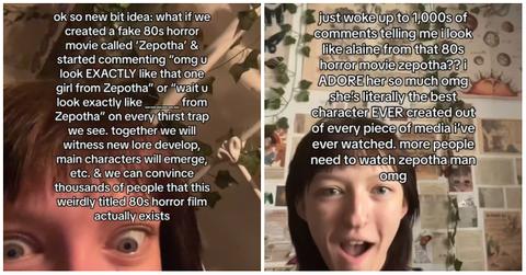 TikTok user @emilyjeffri created a viral trend surrounding a fictional '80s horror movie titled 'Zepotha.'