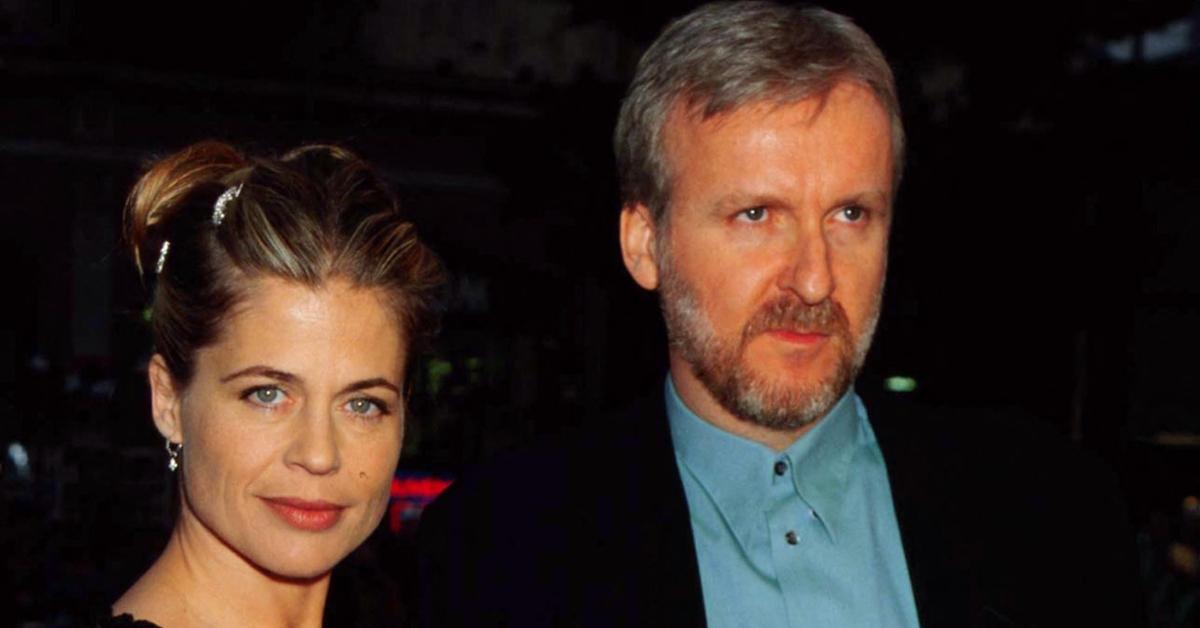 Linda Hamilton and James Cameron at the Cineplex Odeon Theatre in 1998.