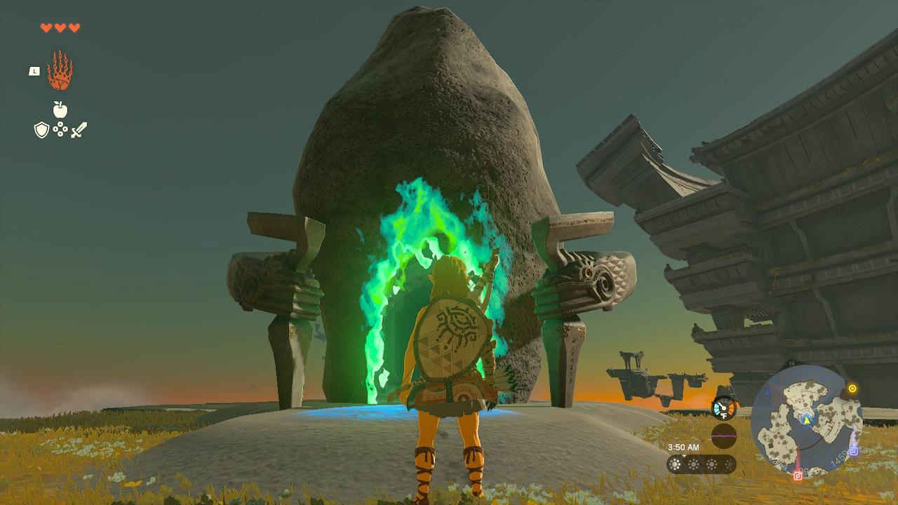Link standing in front of the first Zonai shrine in 'Tears of the Kingfom'