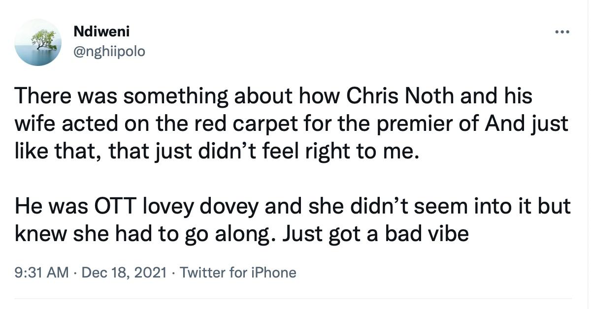 A tweet about Chris Noth