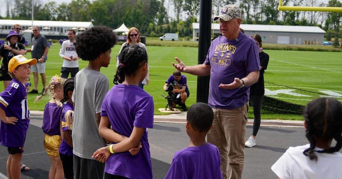 Tim Walz at Minnesota Vikings training camp in Aug. 2024