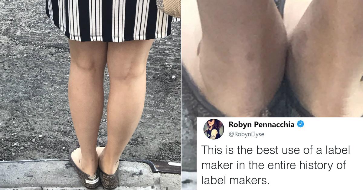 Shoe Label Error Woman Brilliantly Uses Label Maker to Fix Damaged Shoe