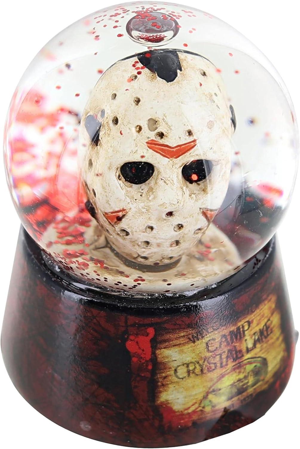 A snow globe with jason on the inside