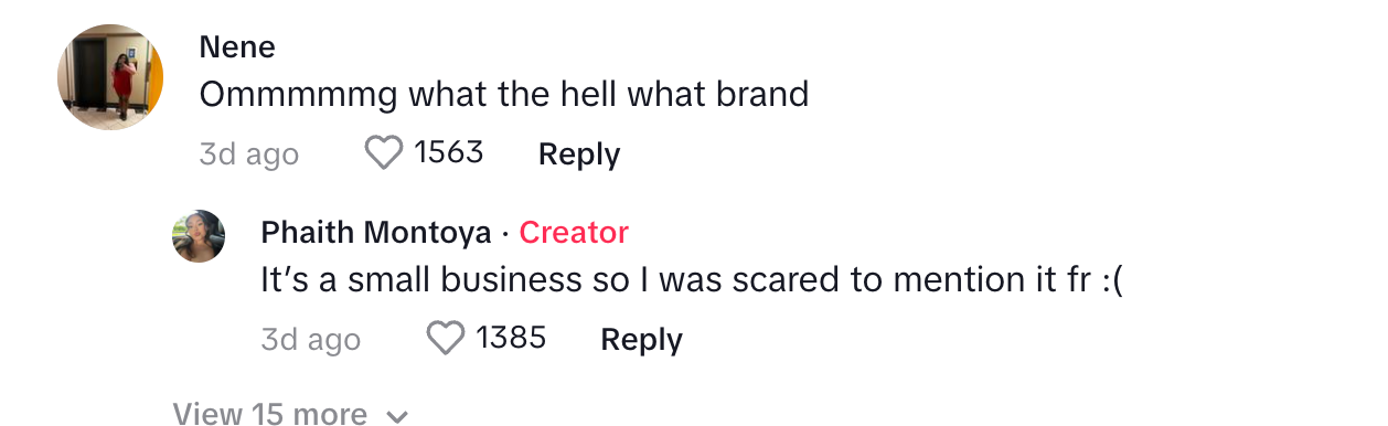 A commenter asking for the woman to share the retailer's name