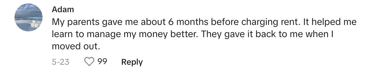 Comment on parents' viral post that details how they charge their daughter rent for living at home.