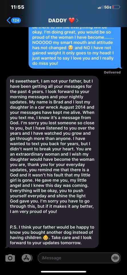 The response a woman received after texting her deceased father.