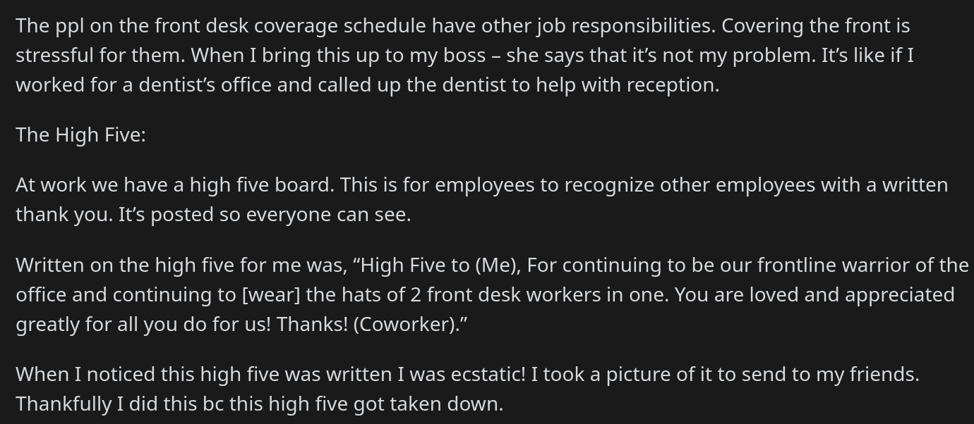 boss takes down high five note