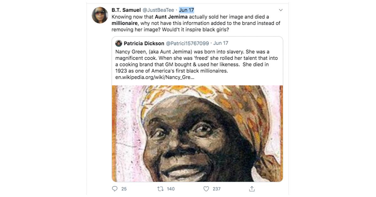 aunt jemima nancy tweet