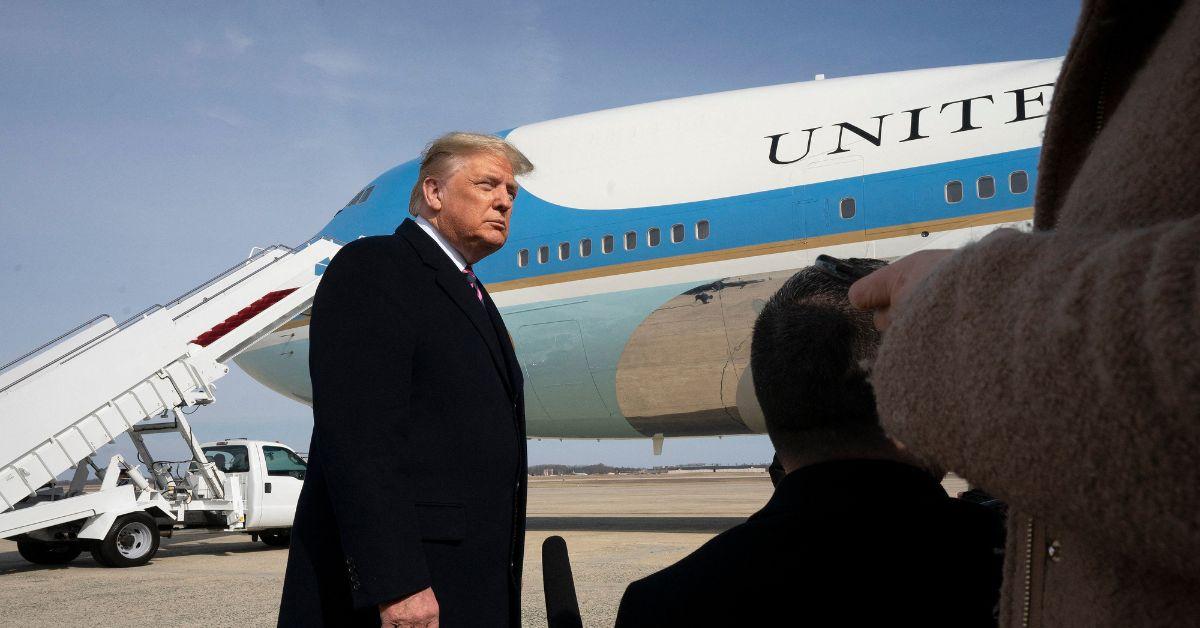 Donald Trump in front of Air Force One in 2020. 