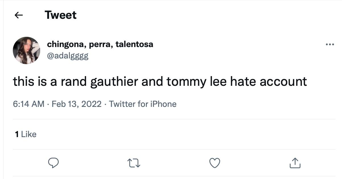 A tweet about Rand Gauthier and Tommy Lee 