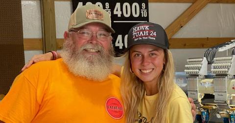 Hawk Tuah Girl Hailey and Jason Poteete of Fathead Threads in Tennessee selling her merch