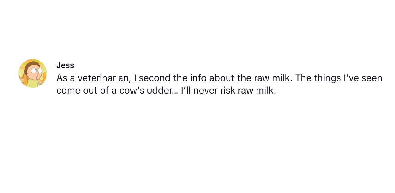 A commenter, who happens to be veterinarian, agrees that people should avoid raw milk