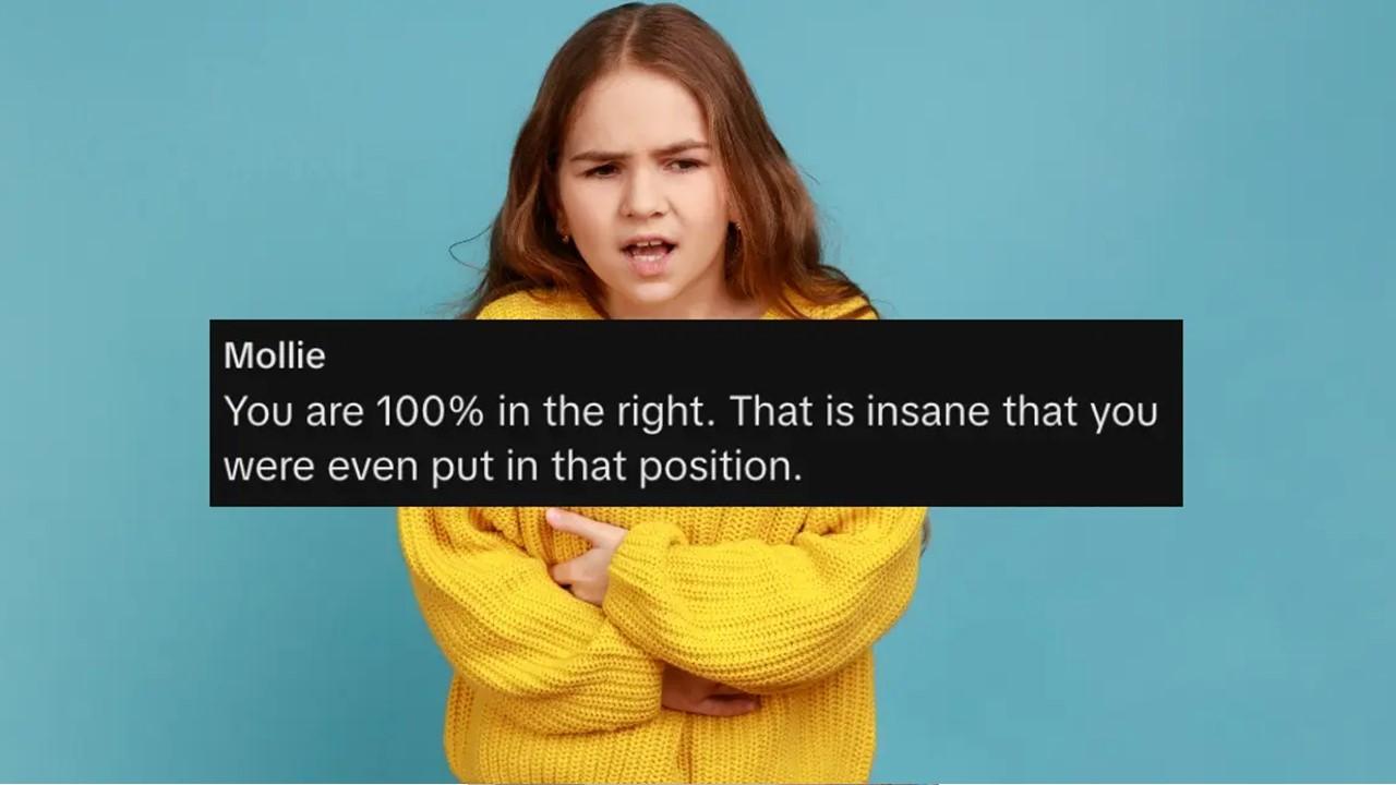 A child looking uncomfortable and a quote about the woman fake tickling a toddler