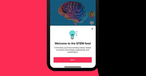 A welcome message about the STEM feed on TikTok.