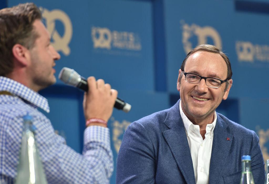Rolf Schroemgens and Kevin Spacey during the 'Bits & Pretzels Founders Festival' at ICM Munich