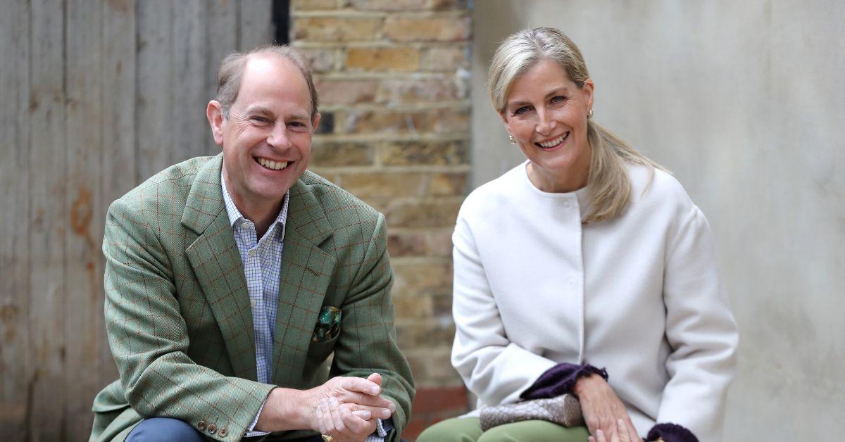 Prince Edward and Sophie Rhys-Jones in 2020 smiling in casual image