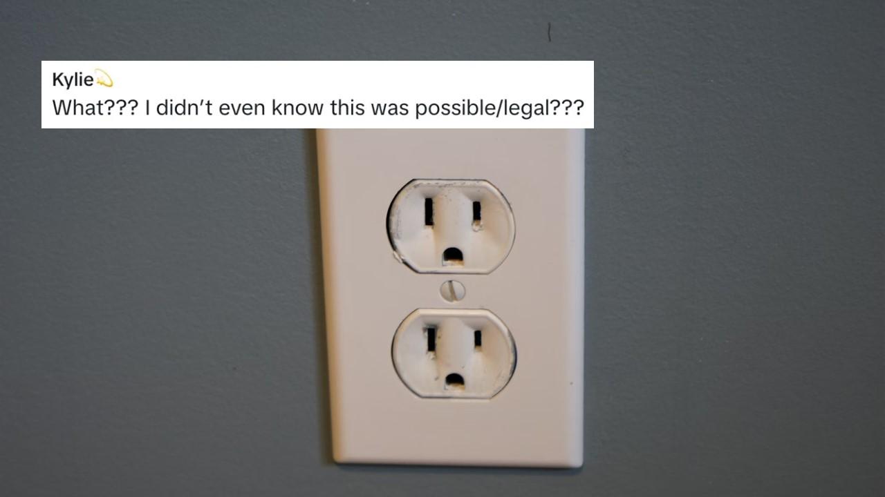 An electrical outlet and a quote about an apartment with only one outlet