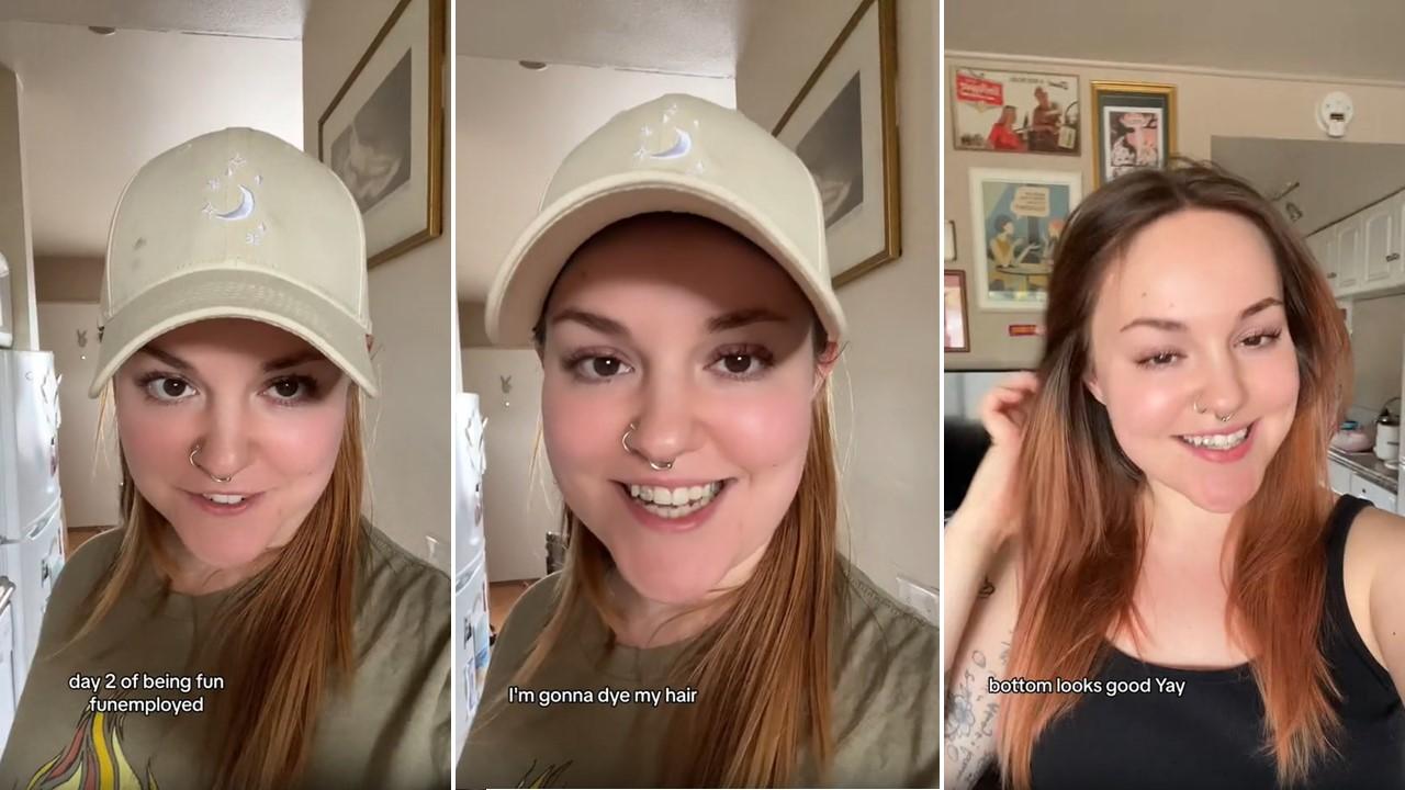 A woman dyes her hair after she got fired