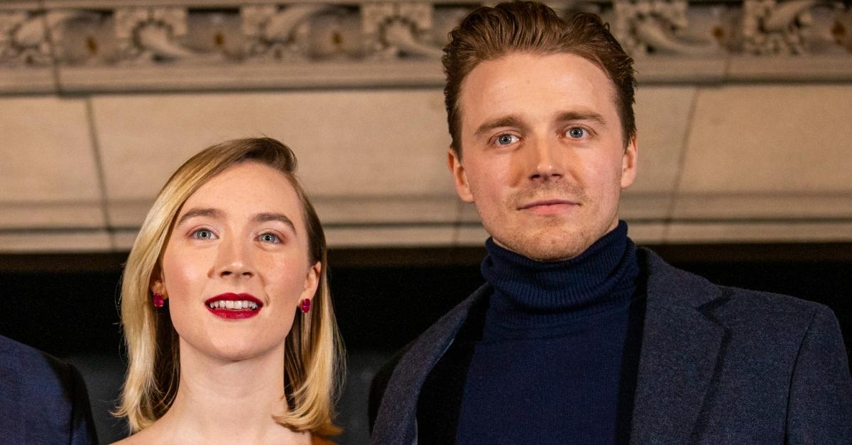 Saoirse Ronan wearing red lipstick with her now husband, Jack Lowden