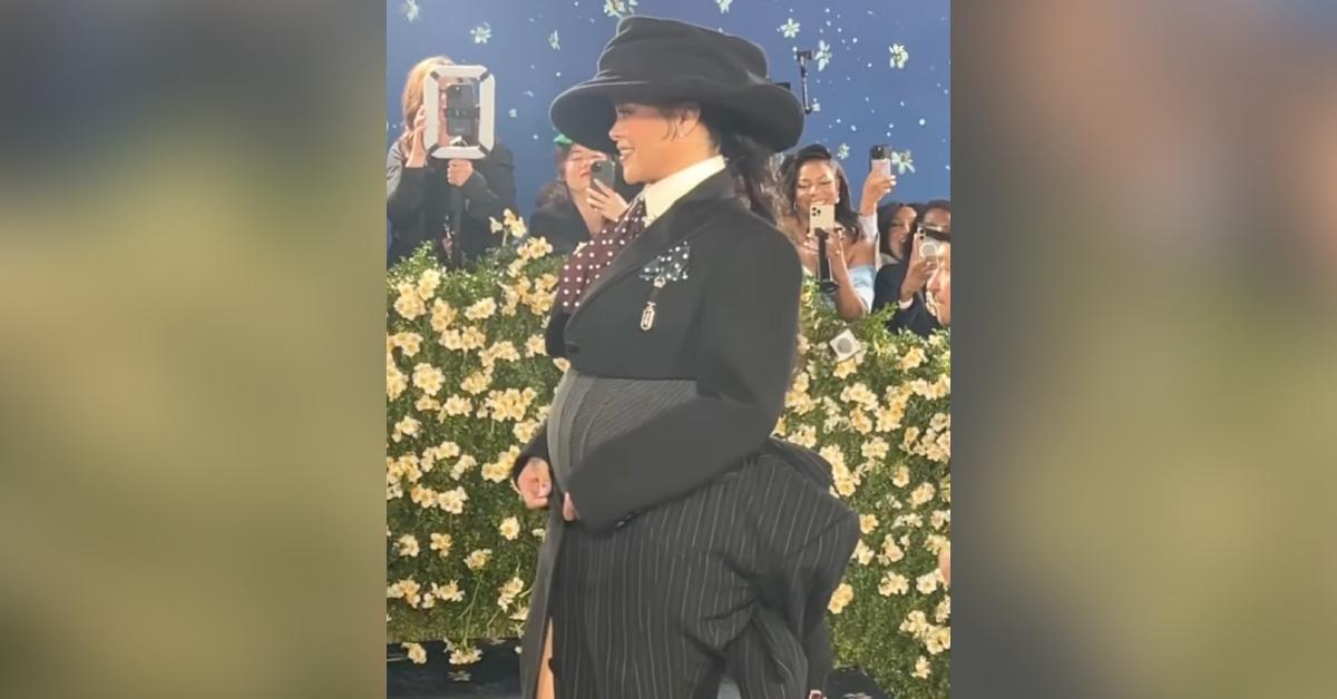 Rihanna shows off her baby bump at the 2025 Met Gala.