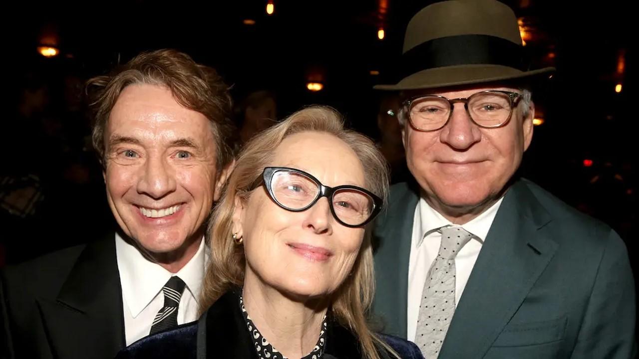 Martin Short, Meryl Streep, and Steve Martin at the opening night after party for 'Pictures From Home' on Broadway on Feb. 9, 2023 