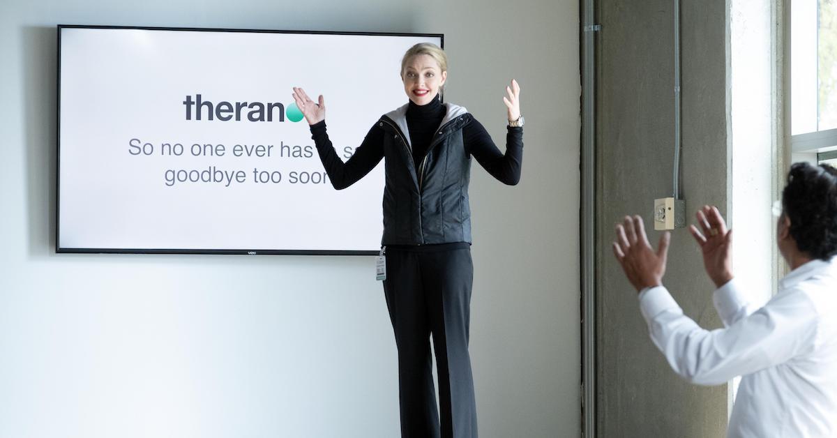 Elizabeth Holmes presents Theranos in 'The Dropout'