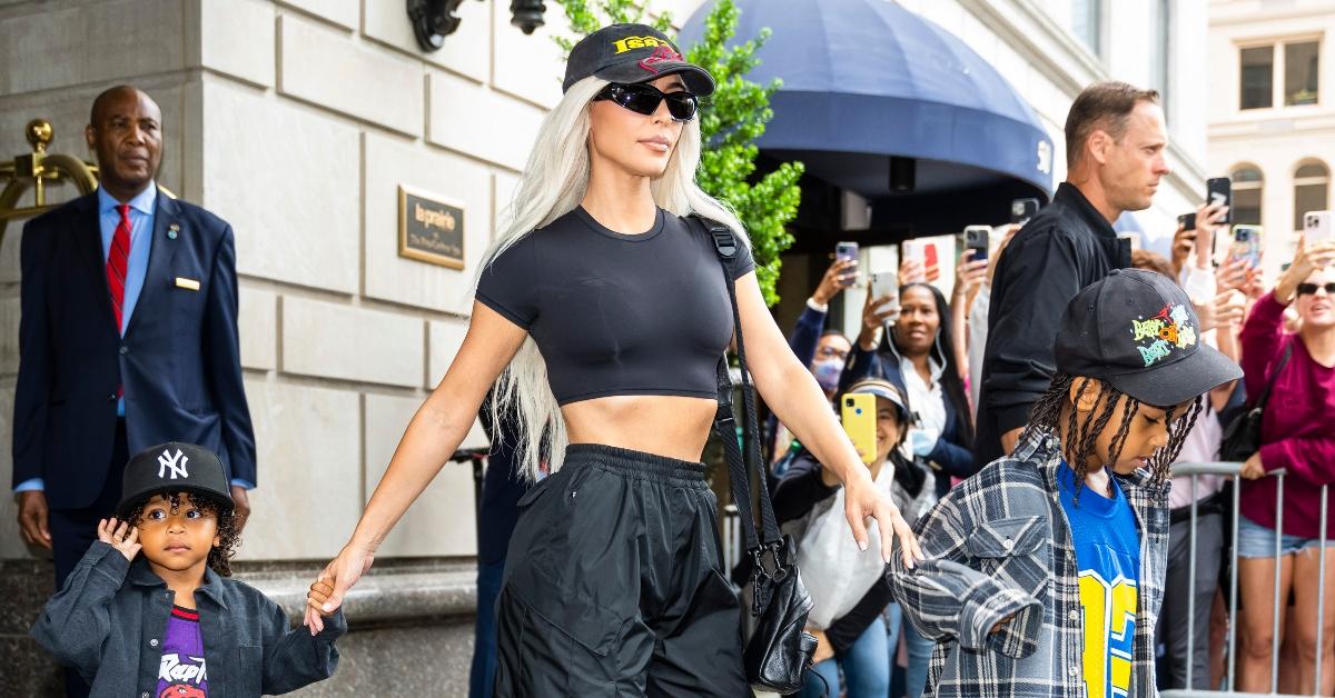 Psalm West, Kim Kardashian and Saint West are seen in Midtown on June 22, 2022 in New York City. (Photo by Gotham/GC Images)